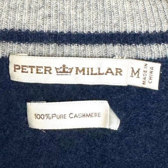 Peter Millar Artisan Crafted 100% Cashmere Flex Quarter-Zip blue Sweater Medium - Picture 5 of 12